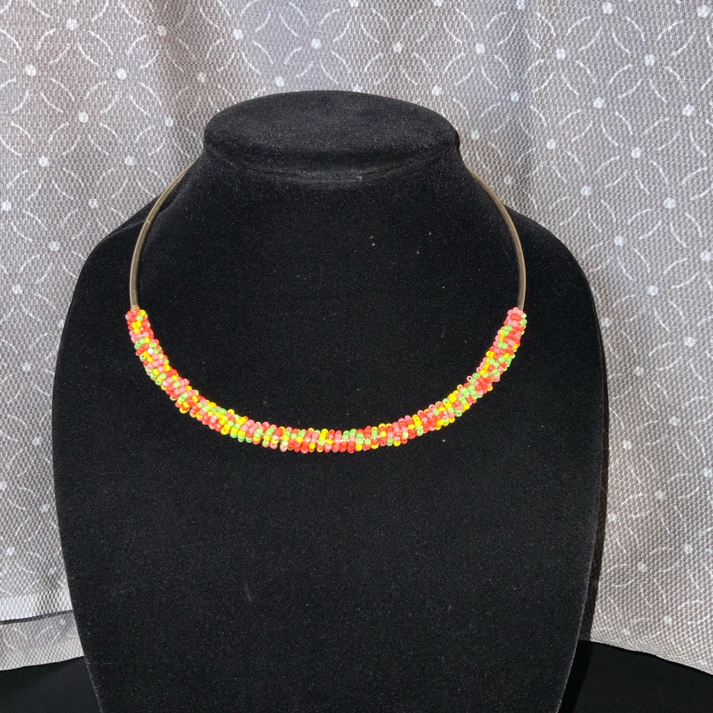 C Est 1946 Beaded Choker Style Necklace Multi-Colored Beads Gold Tone